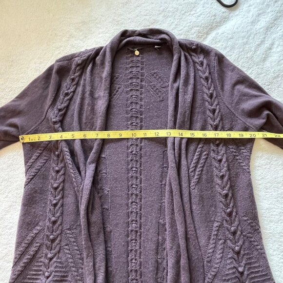 Knitted & Knotted Open Front Cardigan Long Line Cotton Cashmere Blend Purple Med - Picture 13 of 14